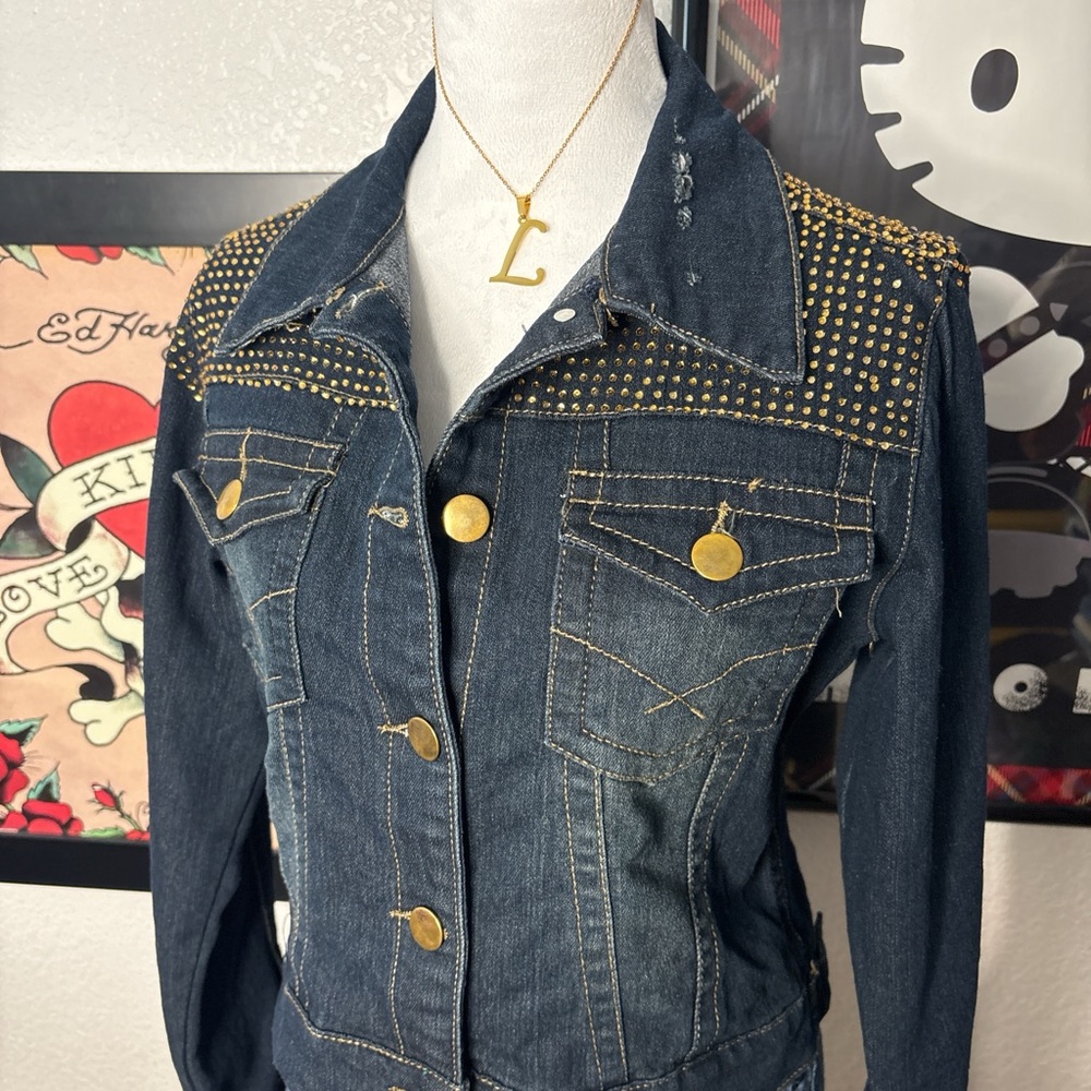 Gold Rhinestone Denim Jacket - Picture 2 of 10